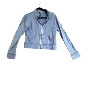 Fiorucci Jacket Womens Large Blue Zip Up Cropped Track Cotton Y2K Style